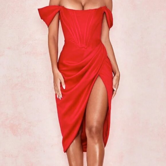 NWOT House of CB Loretta Red Corset Dress with Altered Corset Back size L+ - Picture 2 of 11